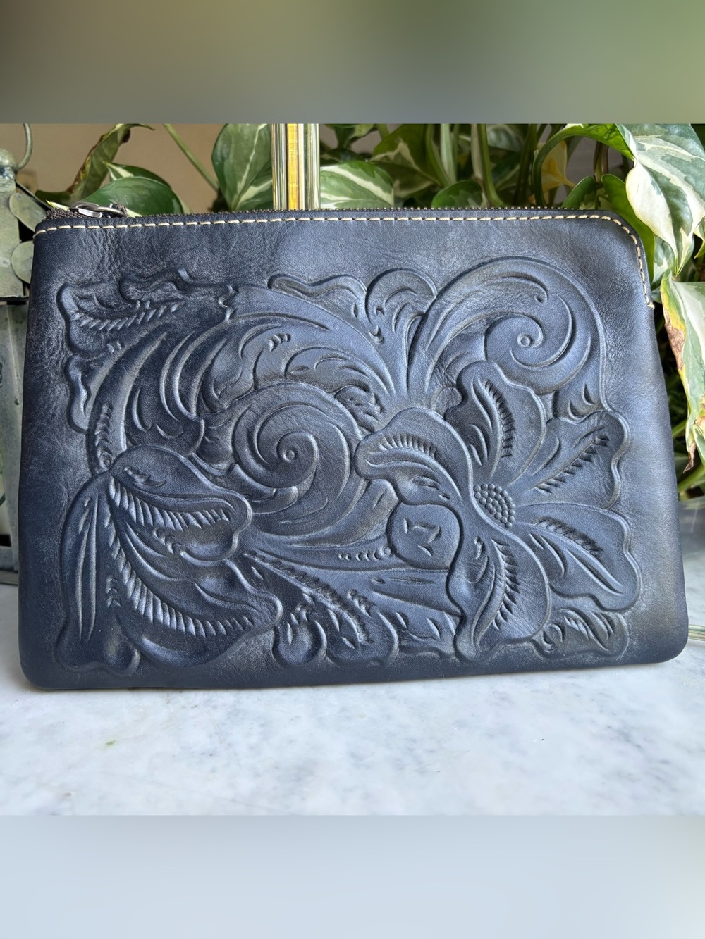 Patricia Nash Embossed Leather Clutch in Navy